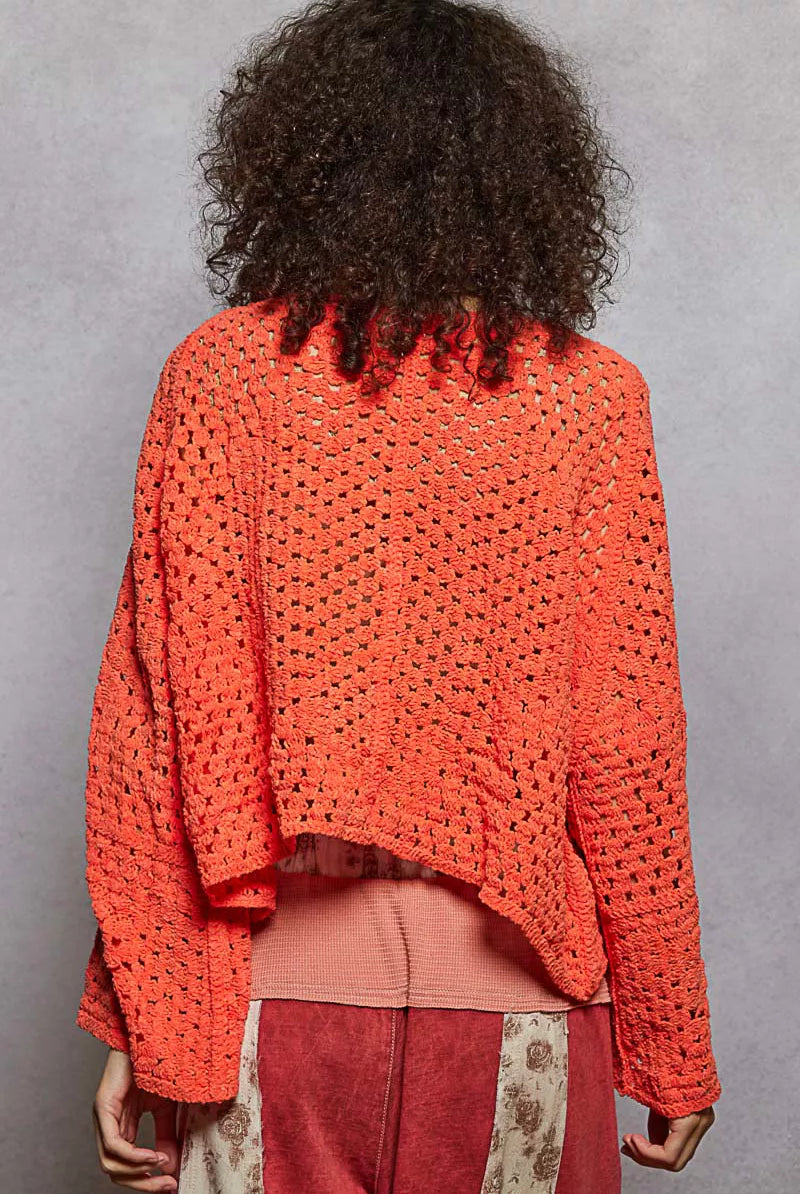 POL Open Front Cardigan with Crochet Patterns-Sweater-Krush Kandy, Women's Online Fashion Boutique Located in Phoenix, Arizona (Scottsdale Area)