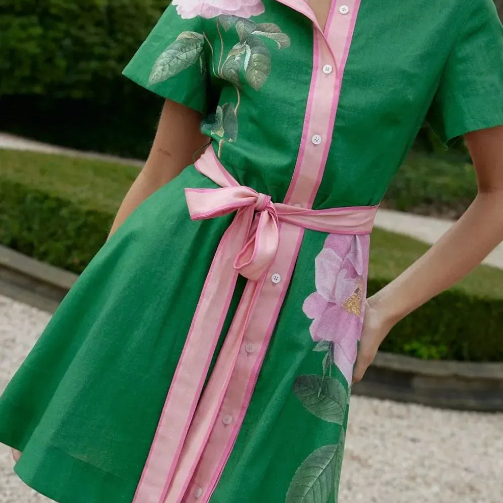 Printed Tie Waist Short Sleeve Dress-dresses-Krush Kandy, Women's Online Fashion Boutique Located in Phoenix, Arizona (Scottsdale Area)