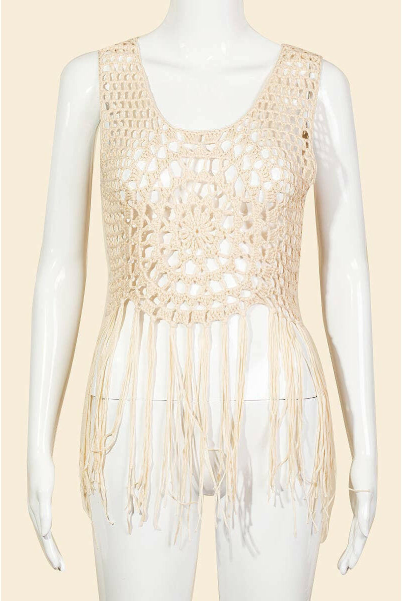Floral Fringe One Piece Cover Up-Tops-Krush Kandy, Women's Online Fashion Boutique Located in Phoenix, Arizona (Scottsdale Area)
