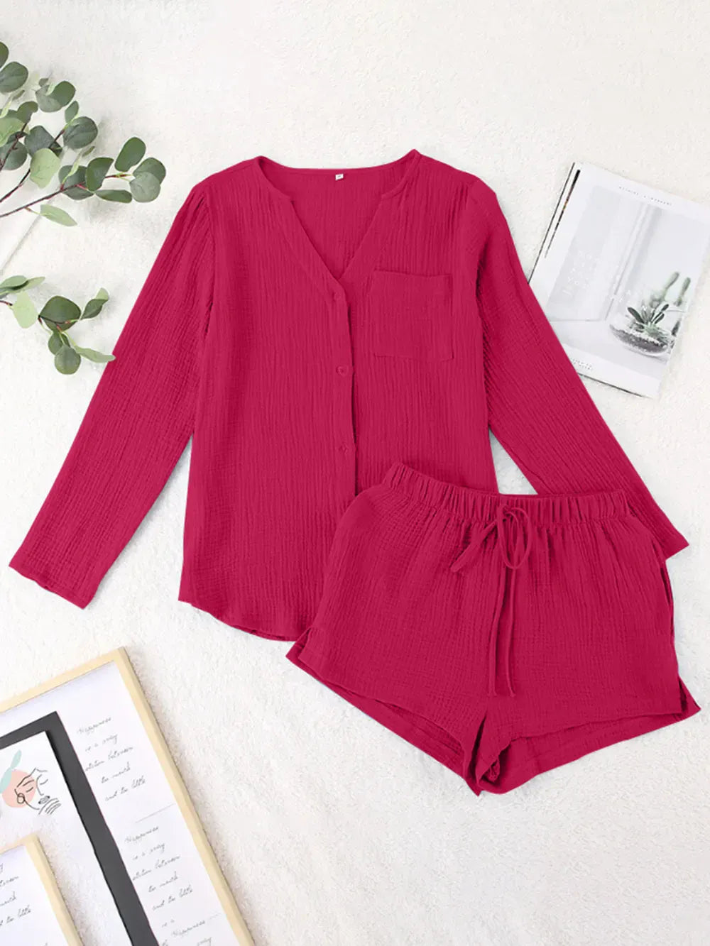 Notched Long Sleeve Top and Shorts Set-Krush Kandy, Women's Online Fashion Boutique Located in Phoenix, Arizona (Scottsdale Area)