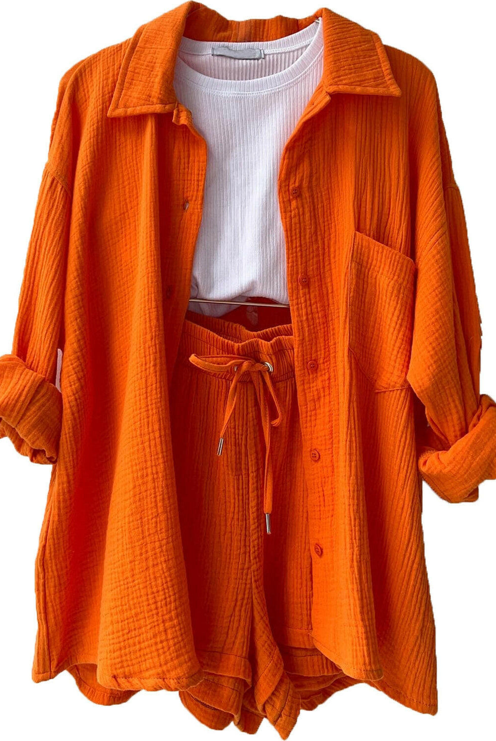 Kinsley Texture Button-Up Shirt and Drawstring Shorts Set-Krush Kandy, Women's Online Fashion Boutique Located in Phoenix, Arizona (Scottsdale Area)