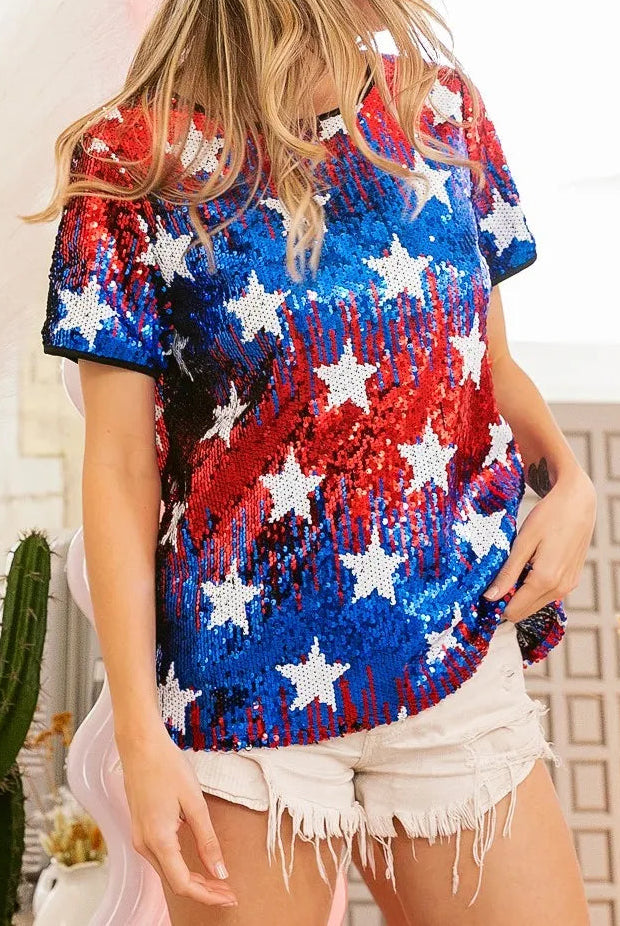 BiBi American Theme Star Pattern Sequin Top-tops-Krush Kandy, Women's Online Fashion Boutique Located in Phoenix, Arizona (Scottsdale Area)