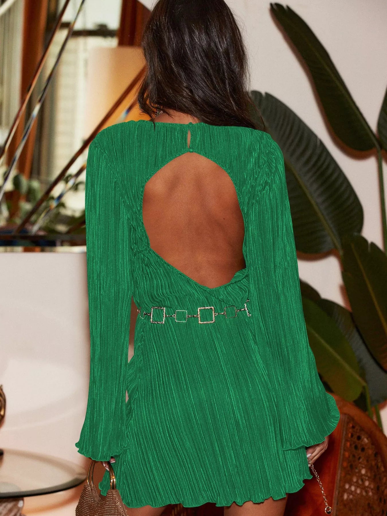 Cutout Back Flare Sleeve Dress-Dresses-Krush Kandy, Women's Online Fashion Boutique Located in Phoenix, Arizona (Scottsdale Area)