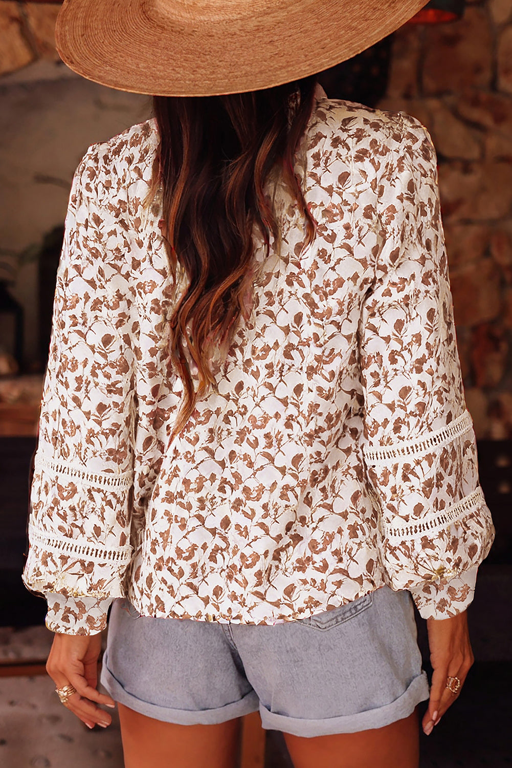 Brown Floral Button-Front Blouse-Long Sleeve Tops-Krush Kandy, Women's Online Fashion Boutique Located in Phoenix, Arizona (Scottsdale Area)