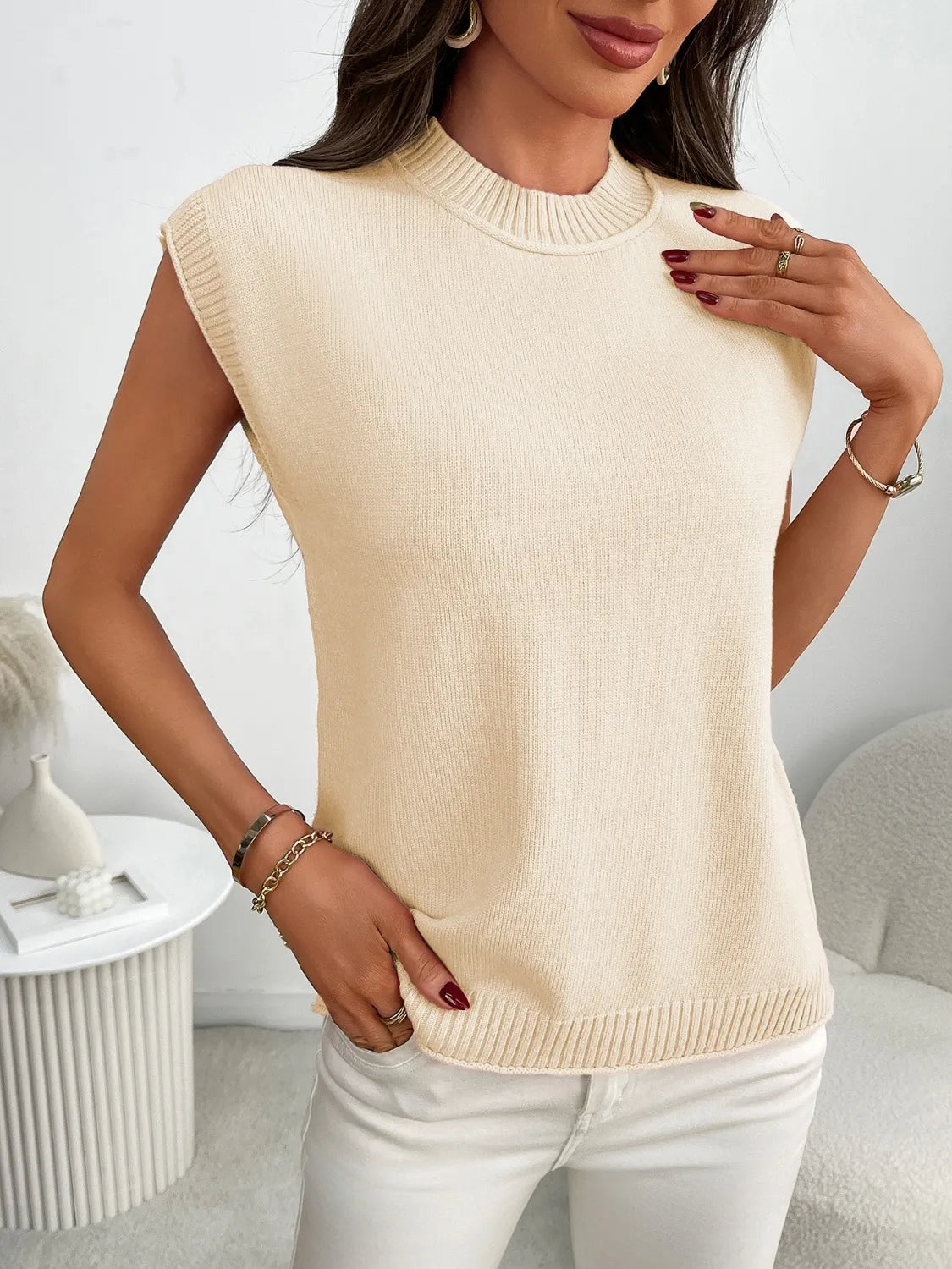 Mock Neck Cap Sleeve Knit Top-Tops-Krush Kandy, Women's Online Fashion Boutique Located in Phoenix, Arizona (Scottsdale Area)