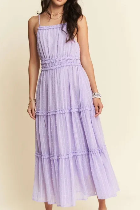 Davi & Dani Texture Swiss Dot Ruffle Square Neck Midi Dress-Dresses-Krush Kandy, Women's Online Fashion Boutique Located in Phoenix, Arizona (Scottsdale Area)