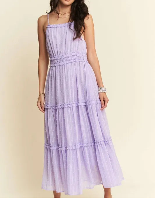 Davi & Dani Texture Swiss Dot Ruffle Square Neck Midi Dress-Dresses-Krush Kandy, Women's Online Fashion Boutique Located in Phoenix, Arizona (Scottsdale Area)