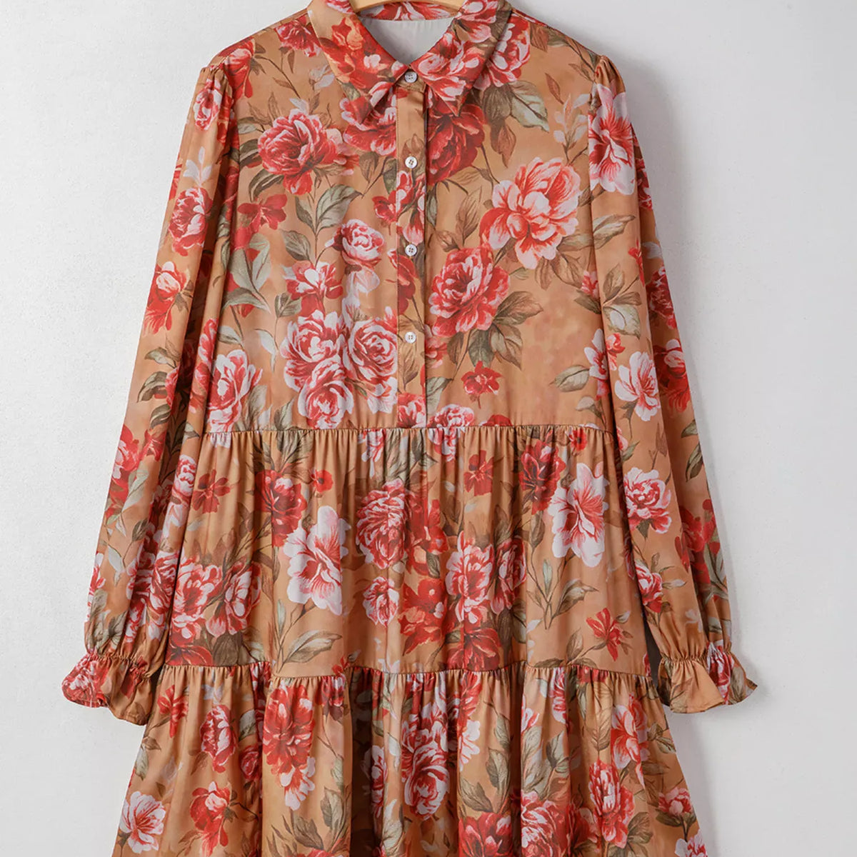Floral Print Half Button Flounce Sleeve Ruffle Mini Dress-Dresses-Krush Kandy, Women's Online Fashion Boutique Located in Phoenix, Arizona (Scottsdale Area)