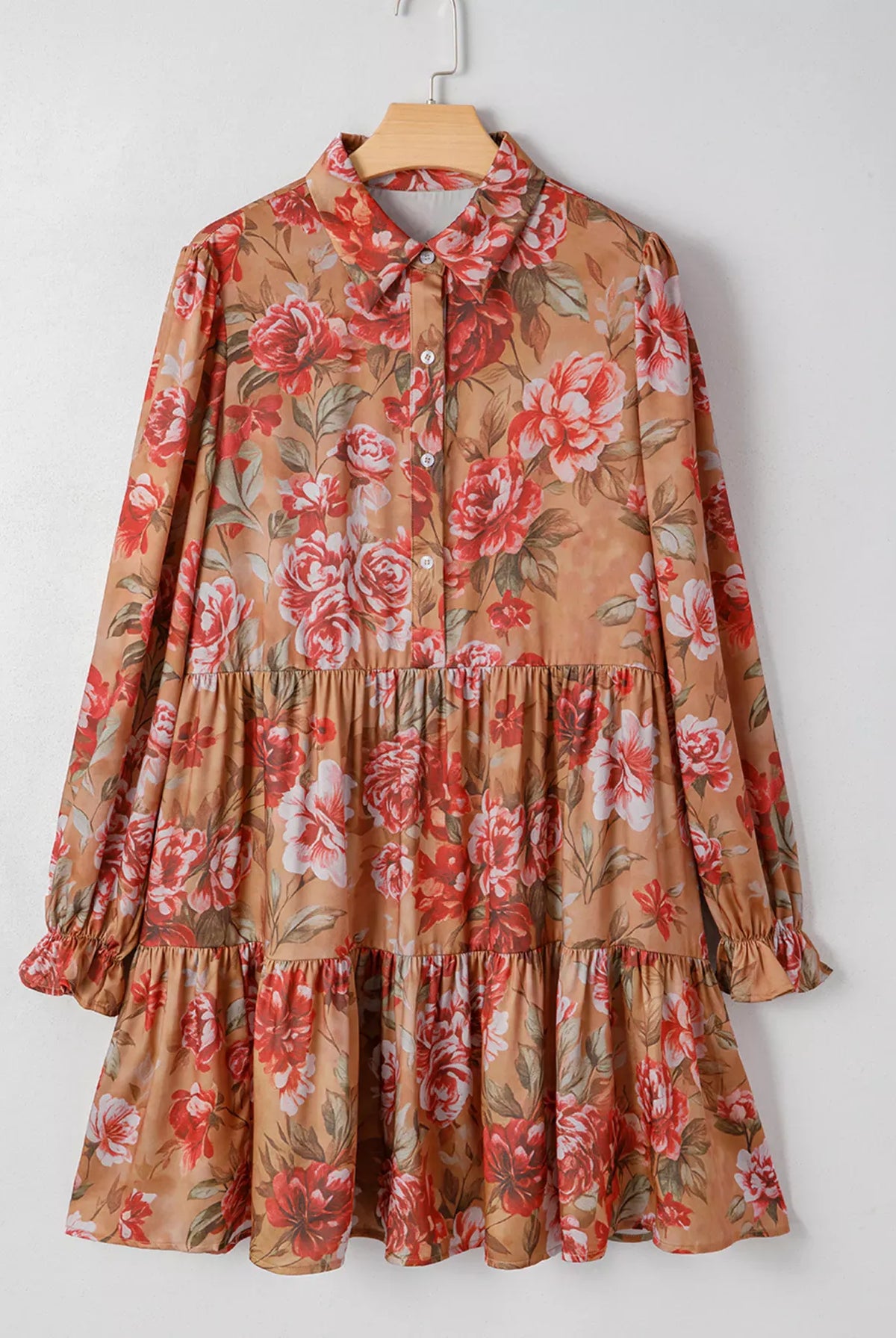 Floral Print Half Button Flounce Sleeve Ruffle Mini Dress-Dresses-Krush Kandy, Women's Online Fashion Boutique Located in Phoenix, Arizona (Scottsdale Area)