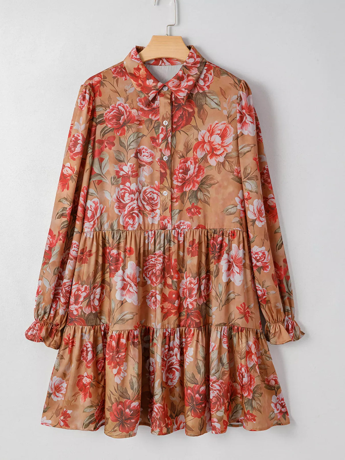 Floral Print Half Button Flounce Sleeve Ruffle Mini Dress-Dresses-Krush Kandy, Women's Online Fashion Boutique Located in Phoenix, Arizona (Scottsdale Area)