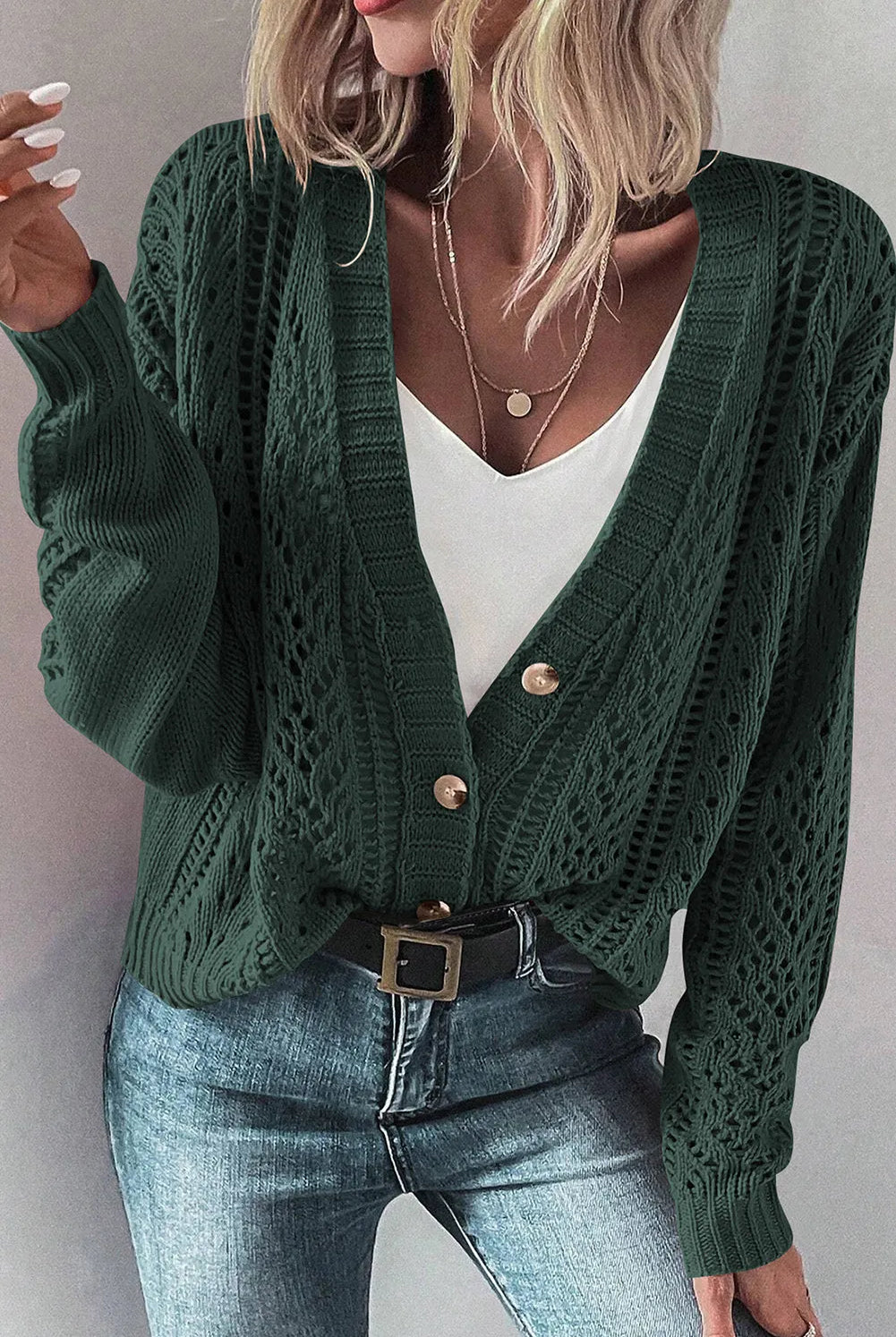 Openwork Button Up Long Sleeve Cardigan-Sweaters-Krush Kandy, Women's Online Fashion Boutique Located in Phoenix, Arizona (Scottsdale Area)