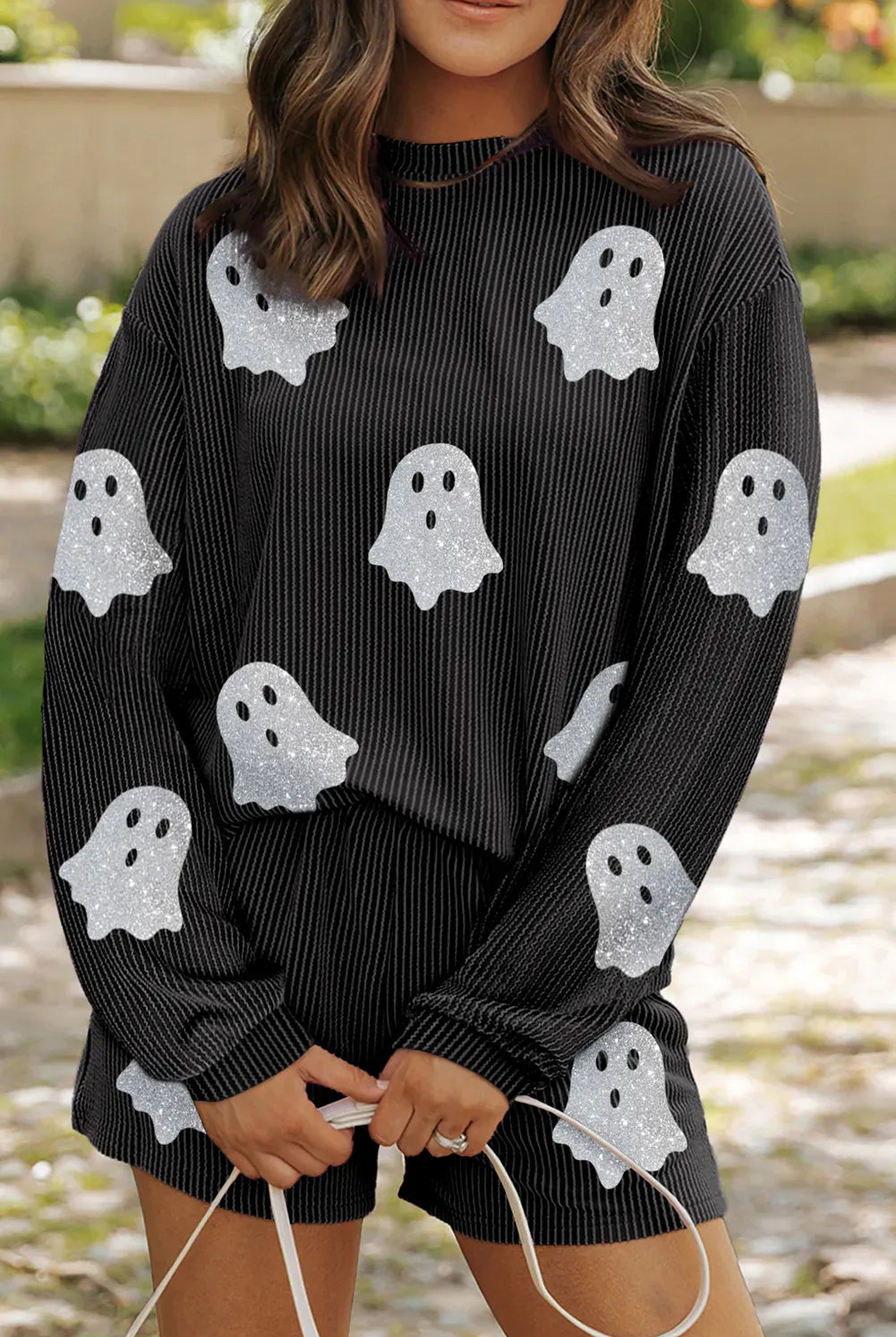 Ghostly Ribbed Sweater & Shorts Set-2 Piece Outfit Sets-Krush Kandy, Women's Online Fashion Boutique Located in Phoenix, Arizona (Scottsdale Area)