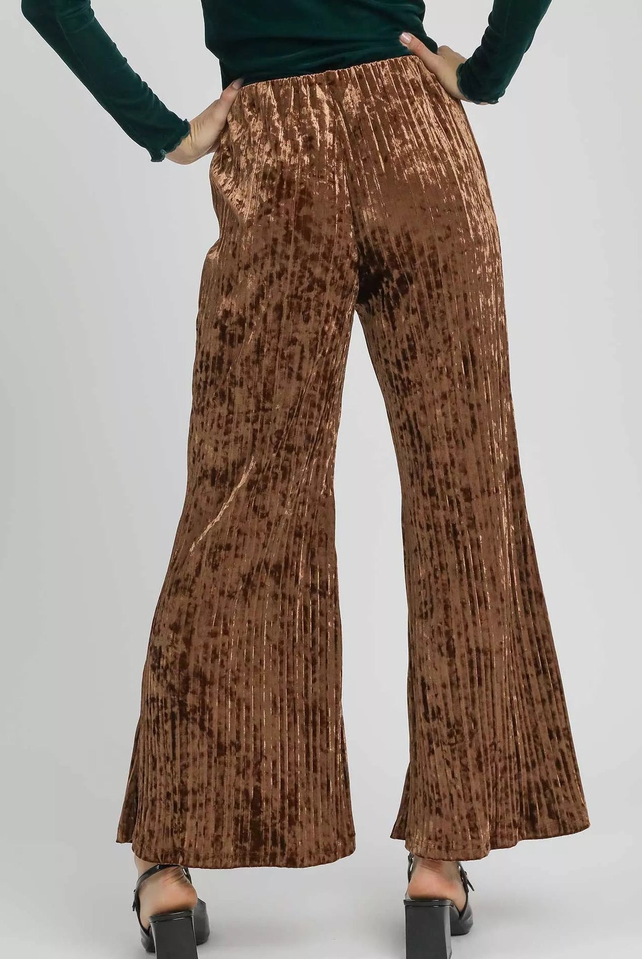 Umgee Velvet Pleated Wide Leg Pants-Pants-Krush Kandy, Women's Online Fashion Boutique Located in Phoenix, Arizona (Scottsdale Area)