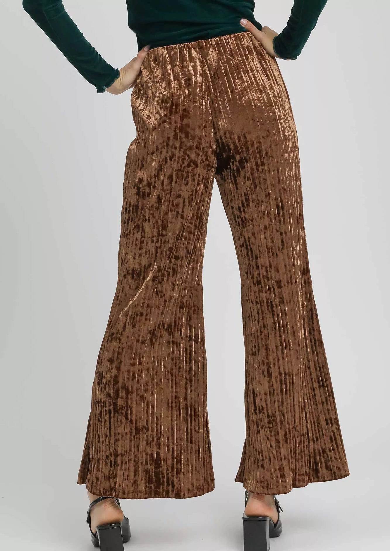 Umgee Velvet Pleated Wide Leg Pants-Pants-Krush Kandy, Women's Online Fashion Boutique Located in Phoenix, Arizona (Scottsdale Area)