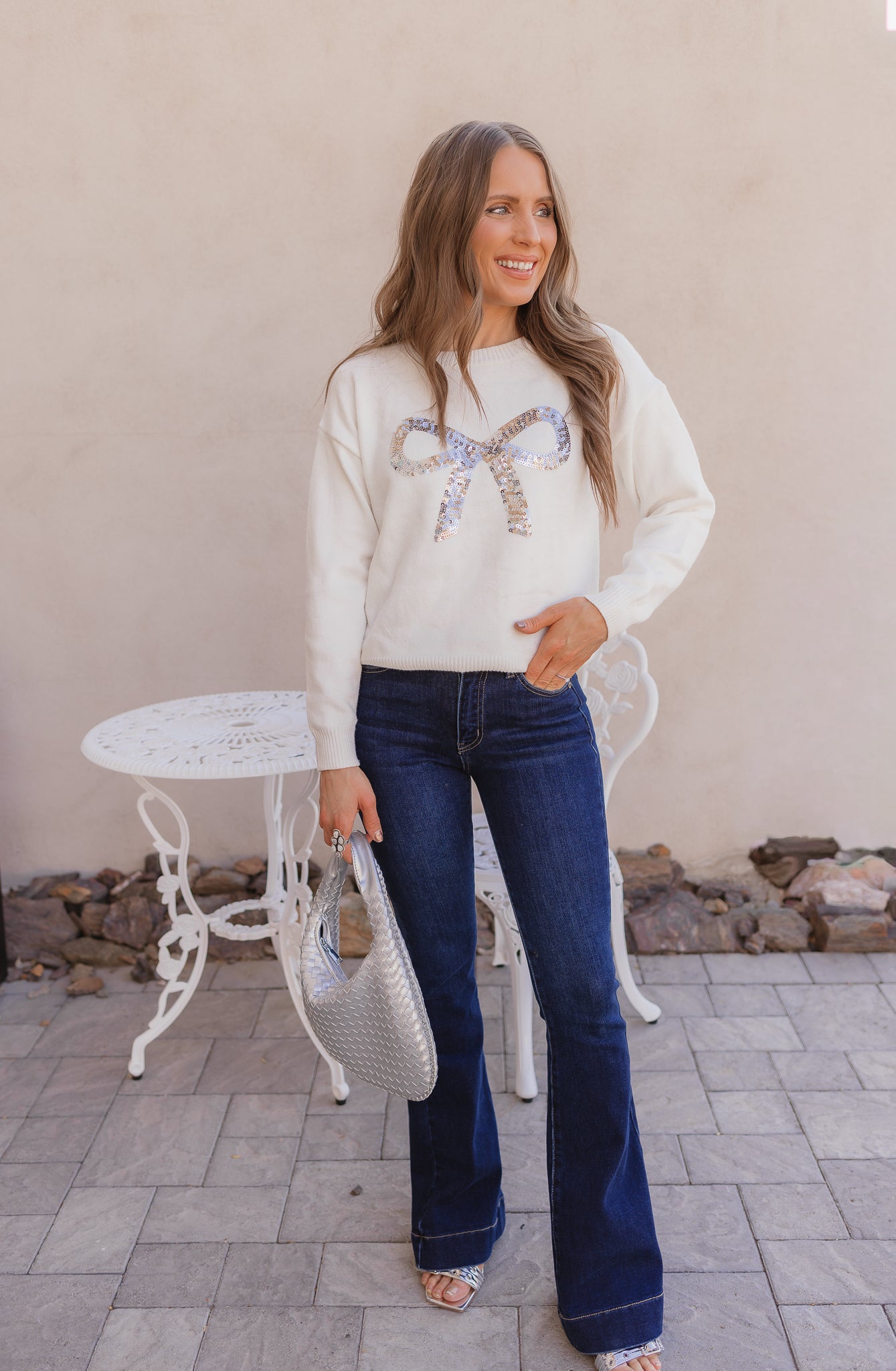 LUXE Sequin Bow Ribbed Sweater \ KKB EXCLUSIVE XS-3X-Sweater-Krush Kandy, Women's Online Fashion Boutique Located in Phoenix, Arizona (Scottsdale Area)