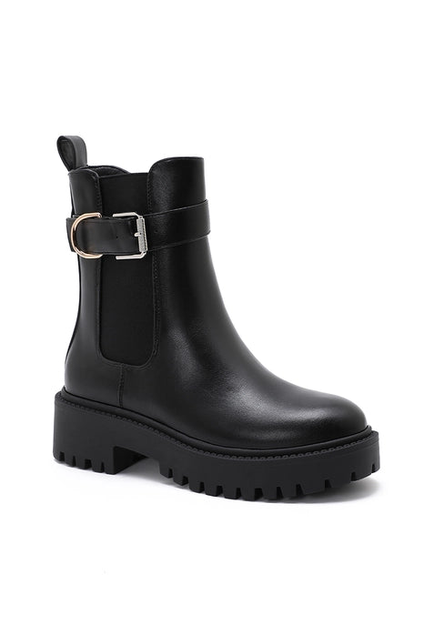 The Biker Black Buckle Lug-Sole Ankle Boot-Shoes-Krush Kandy, Women's Online Fashion Boutique Located in Phoenix, Arizona (Scottsdale Area)