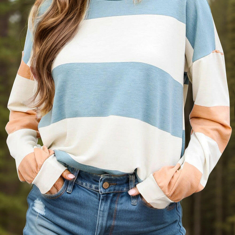 Contrast Color Block Round Neck Long Sleeve Top-Krush Kandy, Women's Online Fashion Boutique Located in Phoenix, Arizona (Scottsdale Area)