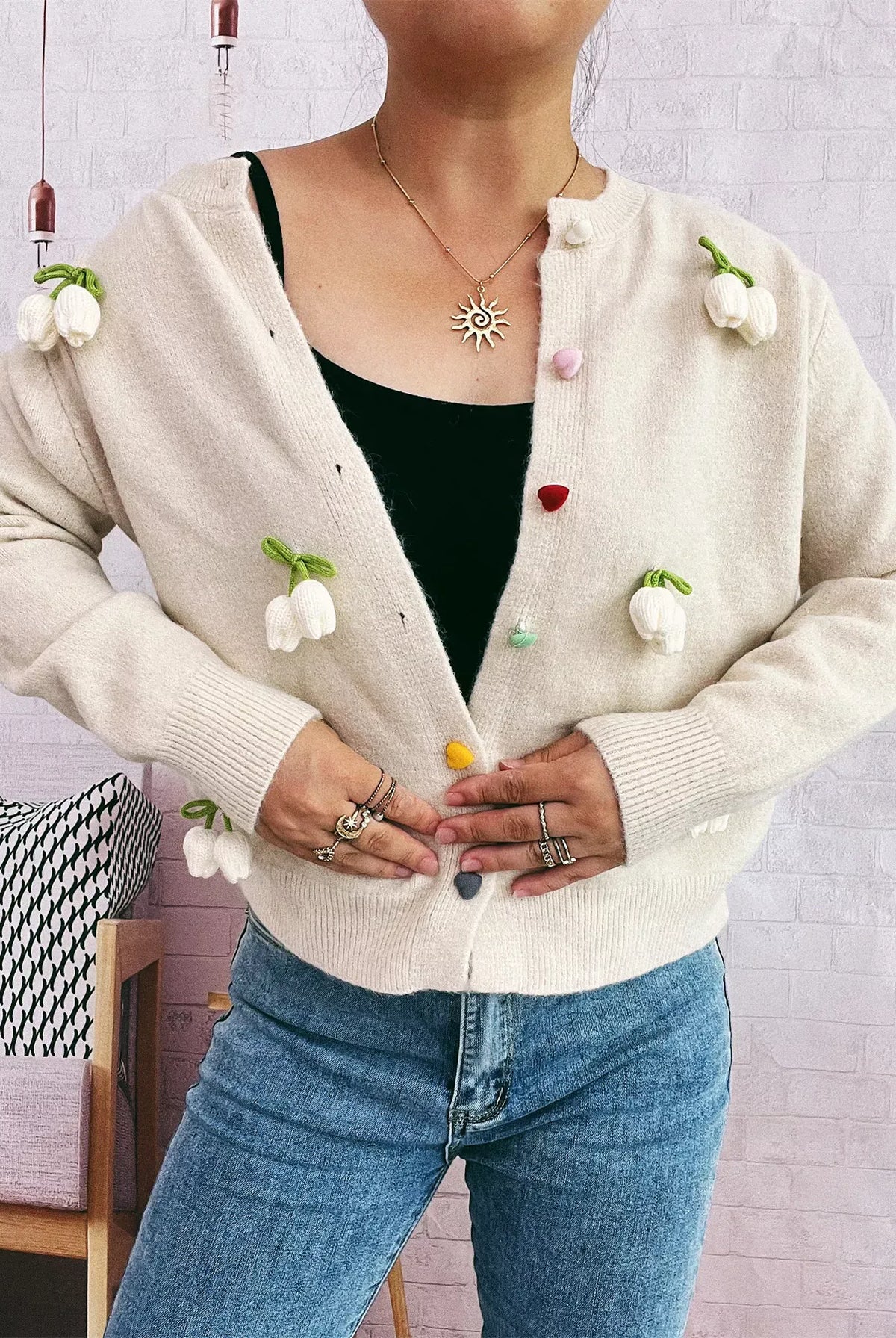 Flower Button Up Long Sleeve Cardigan-Cardigans-Krush Kandy, Women's Online Fashion Boutique Located in Phoenix, Arizona (Scottsdale Area)