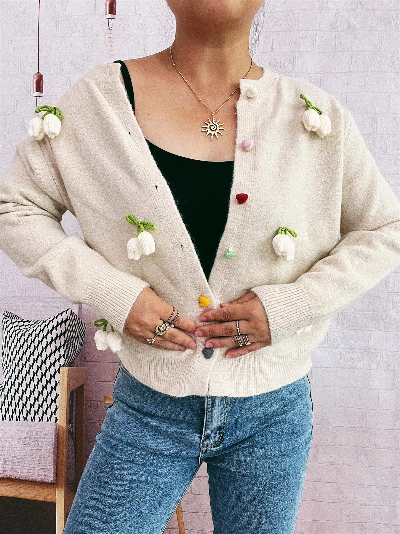 Flower Button Up Long Sleeve Cardigan-Cardigans-Krush Kandy, Women's Online Fashion Boutique Located in Phoenix, Arizona (Scottsdale Area)
