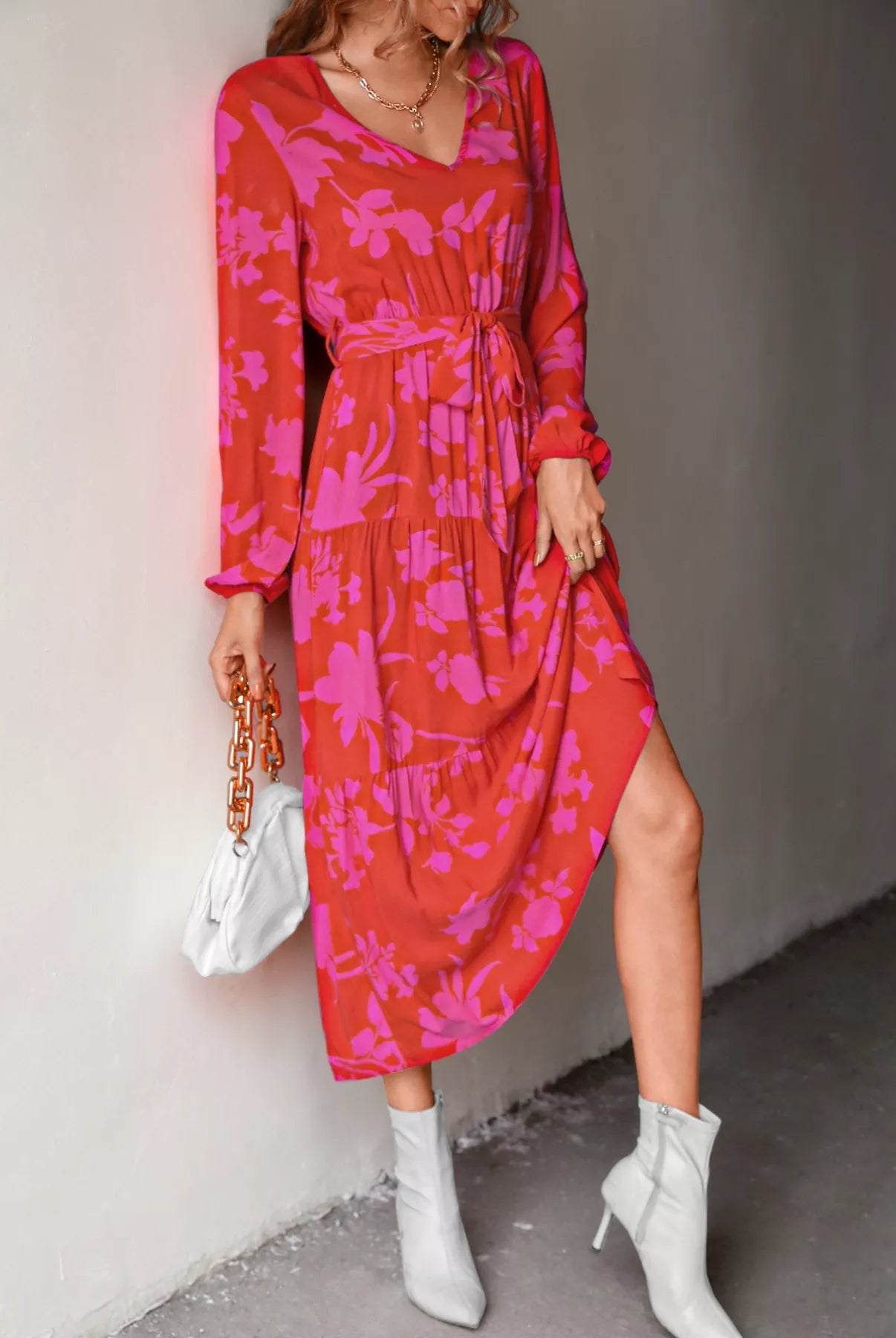 Printed V-Neck Balloon Sleeve Dress-dresses-Krush Kandy, Women's Online Fashion Boutique Located in Phoenix, Arizona (Scottsdale Area)