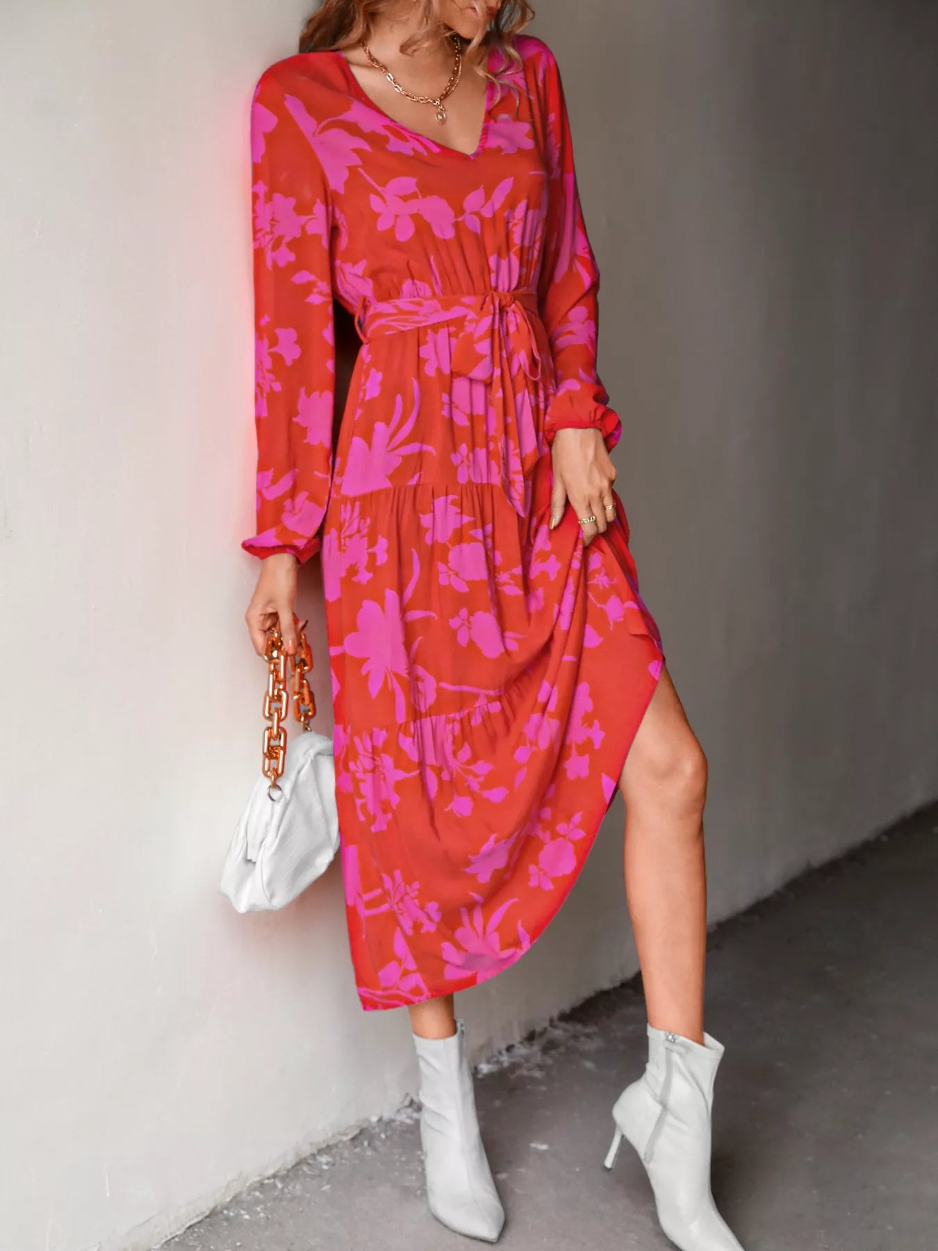Printed V-Neck Balloon Sleeve Dress-dresses-Krush Kandy, Women's Online Fashion Boutique Located in Phoenix, Arizona (Scottsdale Area)