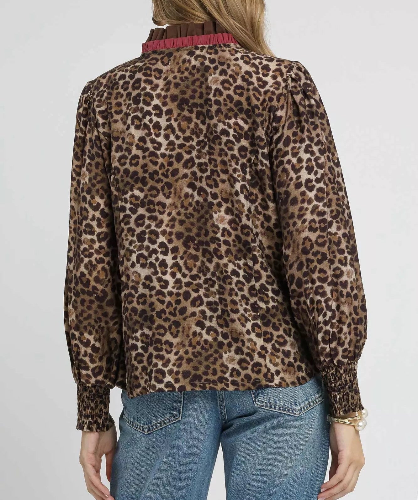 Umgee Ruffle Trim Leopard Print Shirt-Blouses-Krush Kandy, Women's Online Fashion Boutique Located in Phoenix, Arizona (Scottsdale Area)