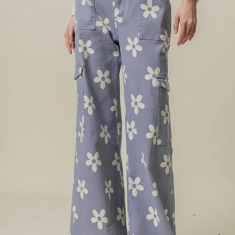 BiBi Flower Printed Side Pocket Wide Pants-pants-Krush Kandy, Women's Online Fashion Boutique Located in Phoenix, Arizona (Scottsdale Area)