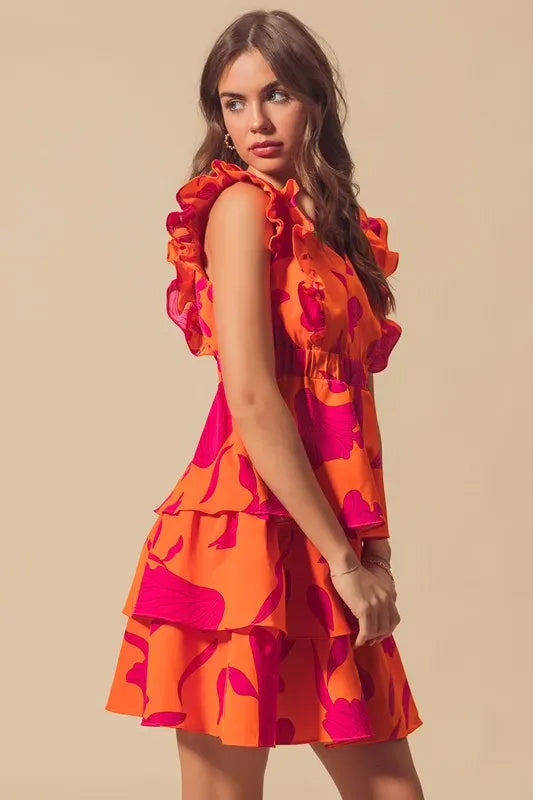 SO ME Floral V Neck Layered Dress with Elasticized Waist-Dresses-Krush Kandy, Women's Online Fashion Boutique Located in Phoenix, Arizona (Scottsdale Area)