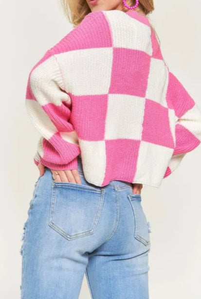 ADORA Plus Size Comfy Checkered Colorblock Sweater Top-Sweater-Krush Kandy, Women's Online Fashion Boutique Located in Phoenix, Arizona (Scottsdale Area)