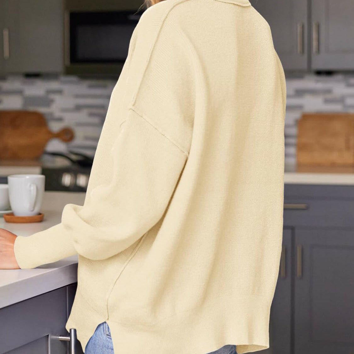 Slit Round Neck Dropped Shoulder Sweater-Krush Kandy, Women's Online Fashion Boutique Located in Phoenix, Arizona (Scottsdale Area)
