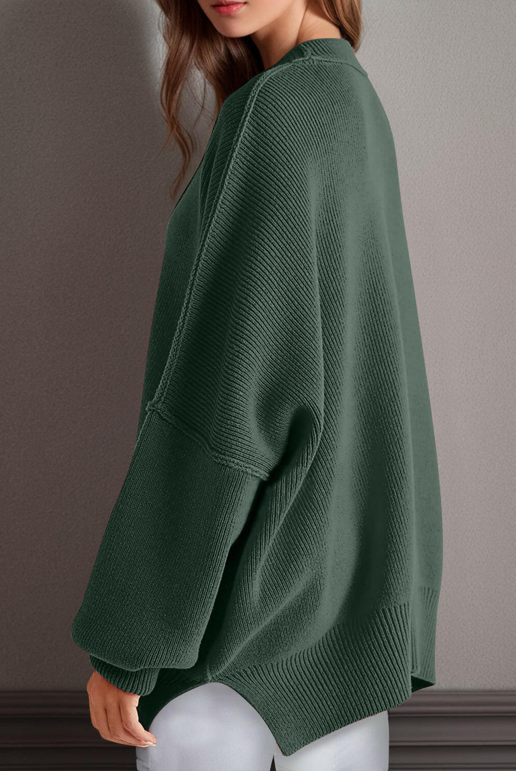 Double Take Side Slit Round Neck Long Sleeve Sweater-Sweaters-Krush Kandy, Women's Online Fashion Boutique Located in Phoenix, Arizona (Scottsdale Area)