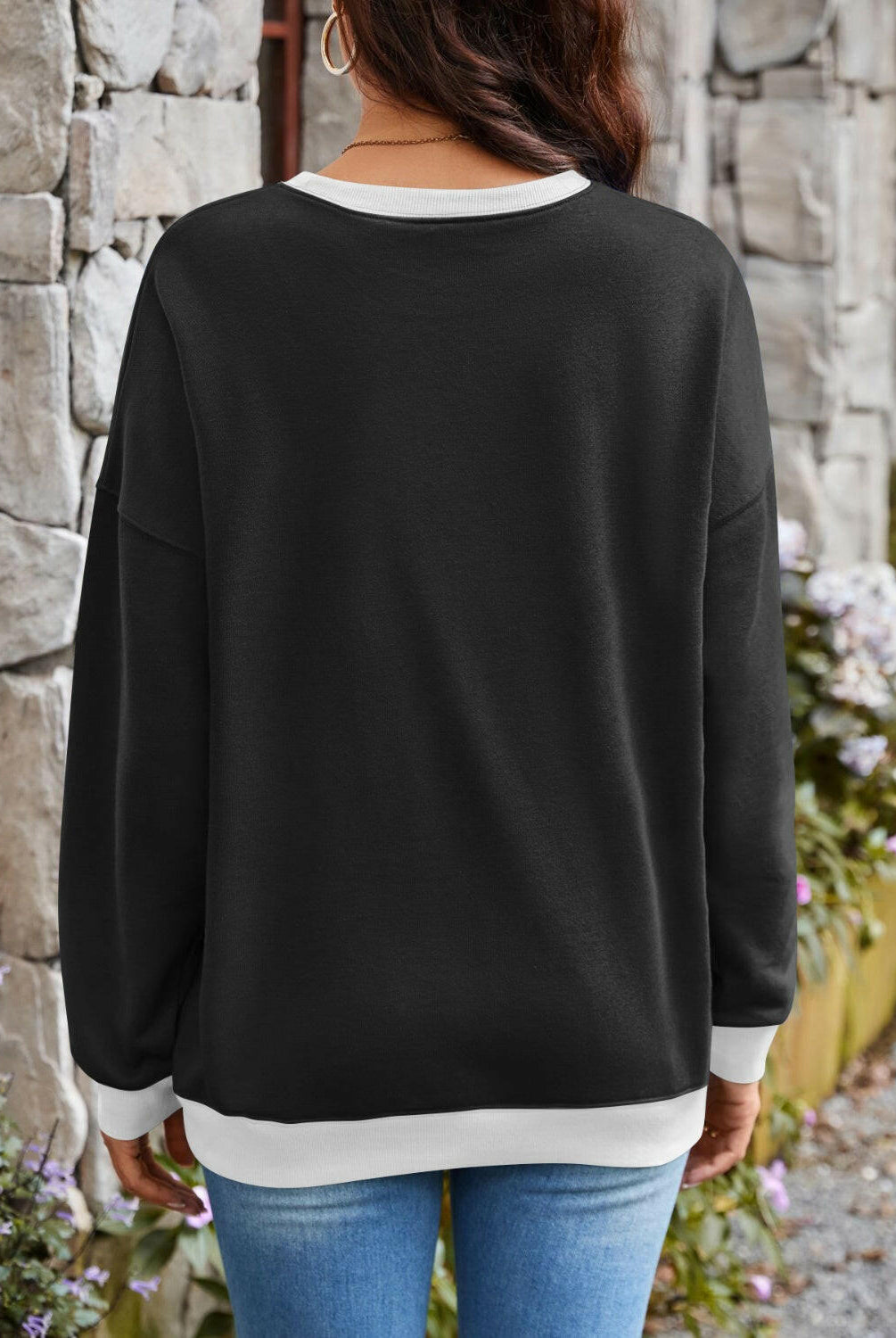Lovelet Contrast Round Neck Long Sleeve Sweatshirt-Krush Kandy, Women's Online Fashion Boutique Located in Phoenix, Arizona (Scottsdale Area)