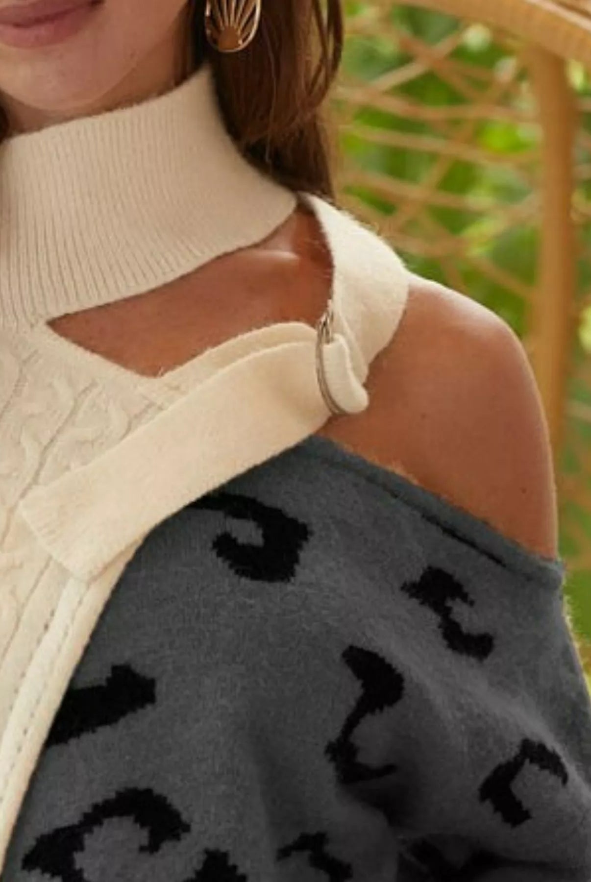 BiBi Cable-Knit Color Block One Shoulder Asymmetrical Sweater-Sweaters-Krush Kandy, Women's Online Fashion Boutique Located in Phoenix, Arizona (Scottsdale Area)