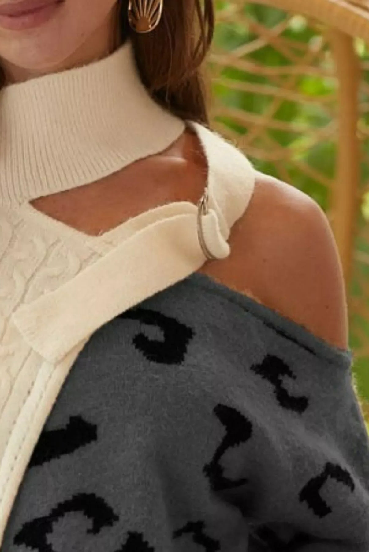 BiBi Cable-Knit Color Block One Shoulder Asymmetrical Sweater-Sweaters-Krush Kandy, Women's Online Fashion Boutique Located in Phoenix, Arizona (Scottsdale Area)