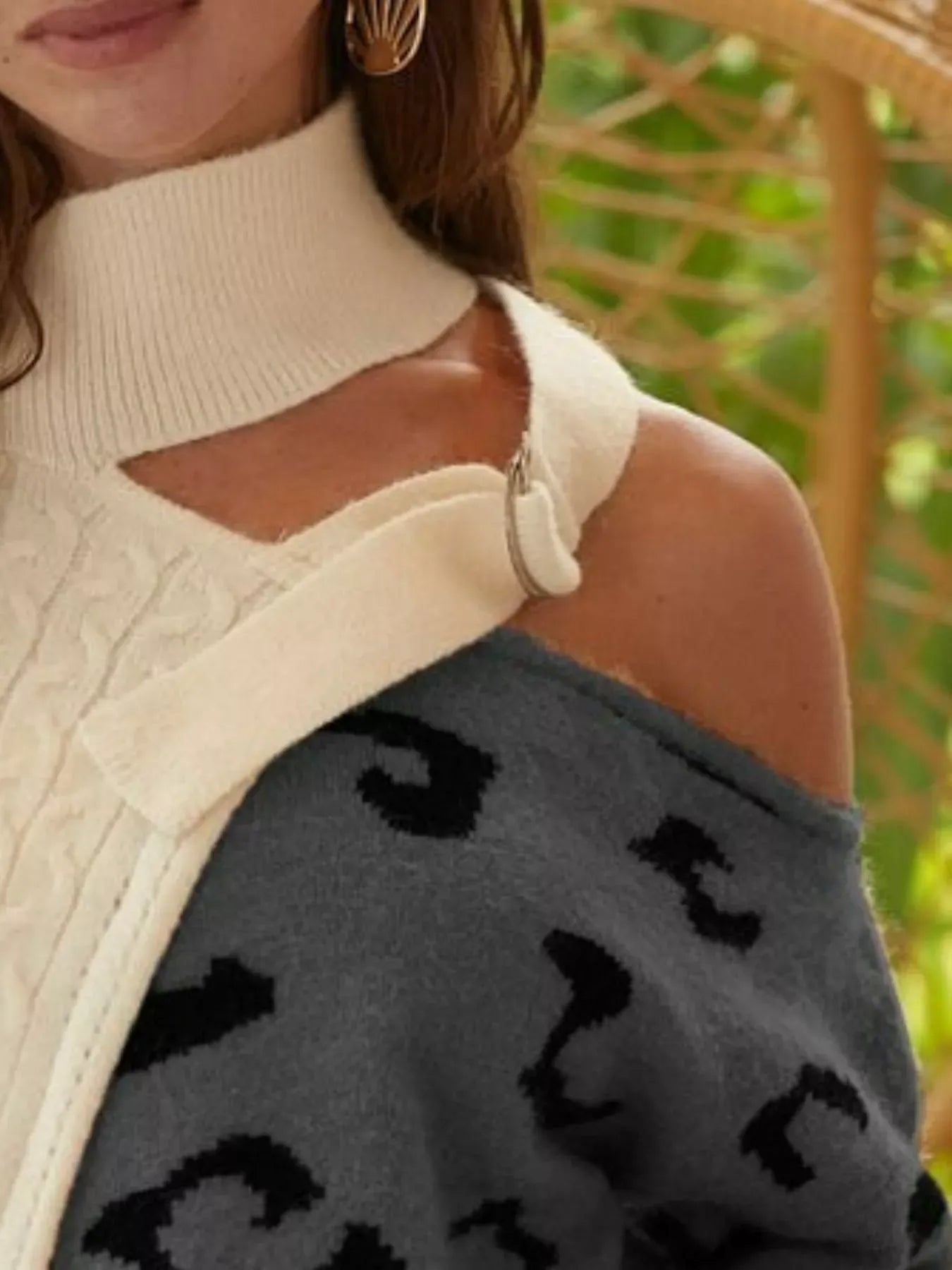 BiBi Cable-Knit Color Block One Shoulder Asymmetrical Sweater-Sweaters-Krush Kandy, Women's Online Fashion Boutique Located in Phoenix, Arizona (Scottsdale Area)