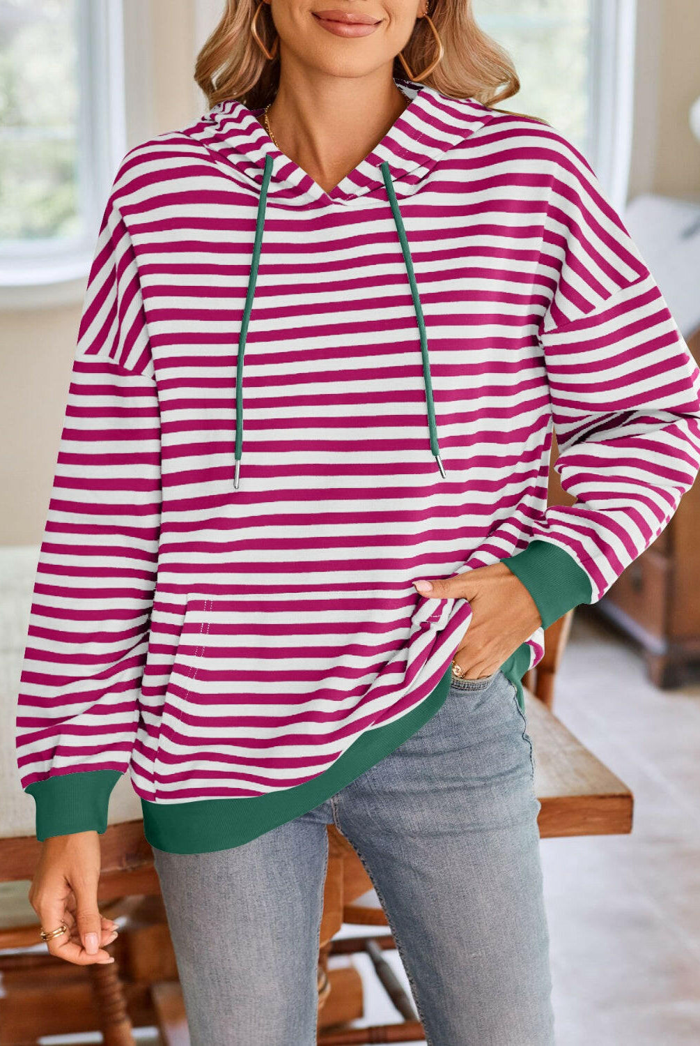 Lovelet Drawstring Striped Long Sleeve Hoodie-Krush Kandy, Women's Online Fashion Boutique Located in Phoenix, Arizona (Scottsdale Area)