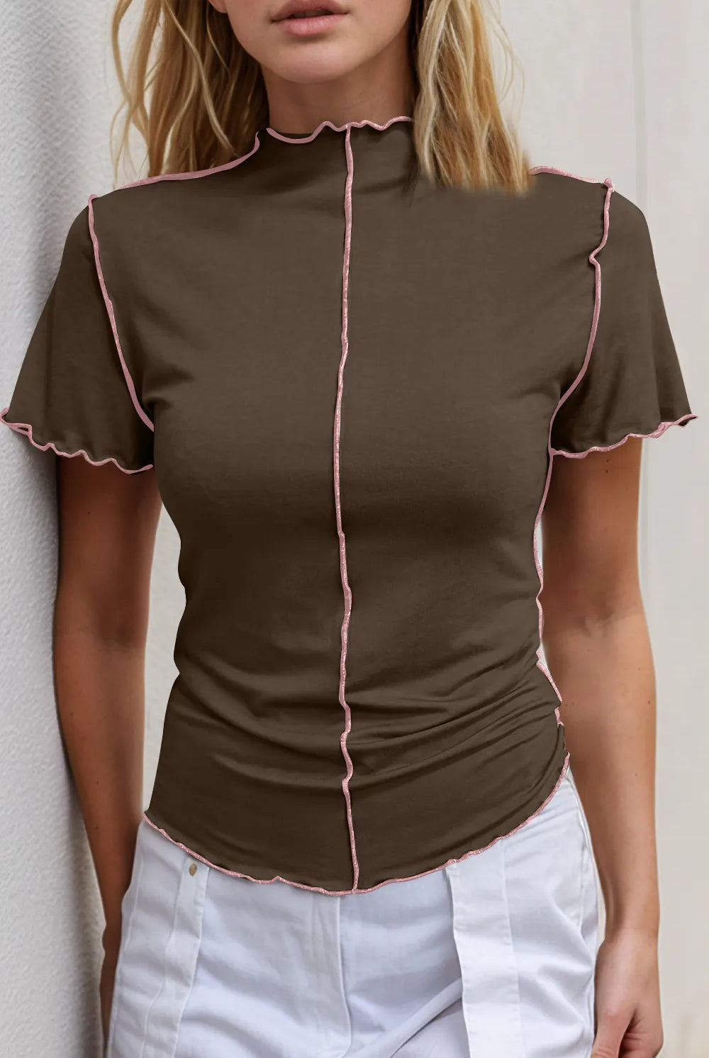 Ruffled Edge Mock Neck Top-Tops-Krush Kandy, Women's Online Fashion Boutique Located in Phoenix, Arizona (Scottsdale Area)