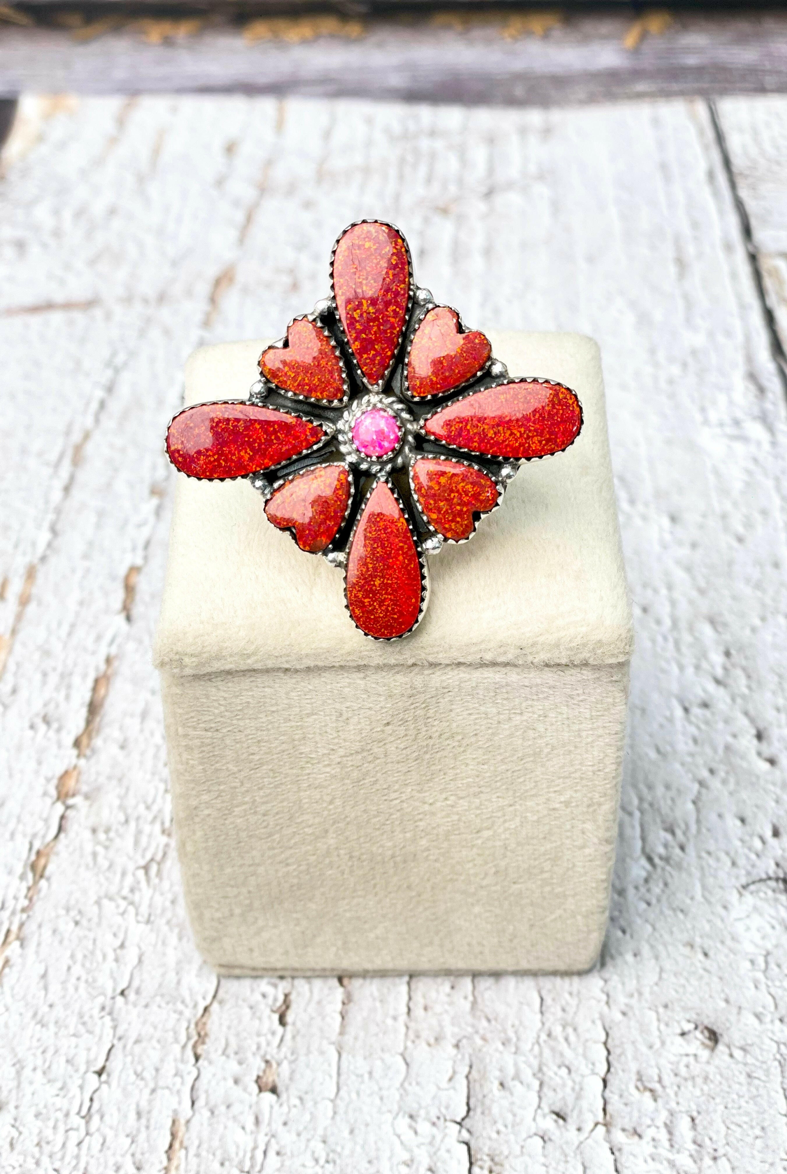 Red Opal Burst Stone Ring-Rings-Krush Kandy, Women's Online Fashion Boutique Located in Phoenix, Arizona (Scottsdale Area)