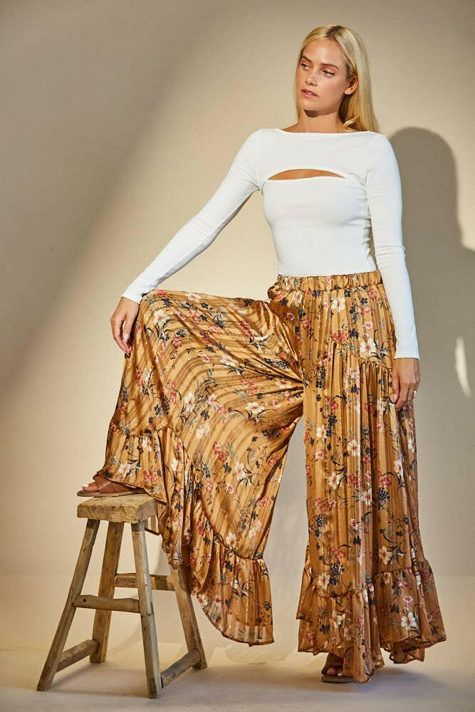 Golden Hour Ruffle Palazzo Pants-Pants-Krush Kandy, Women's Online Fashion Boutique Located in Phoenix, Arizona (Scottsdale Area)