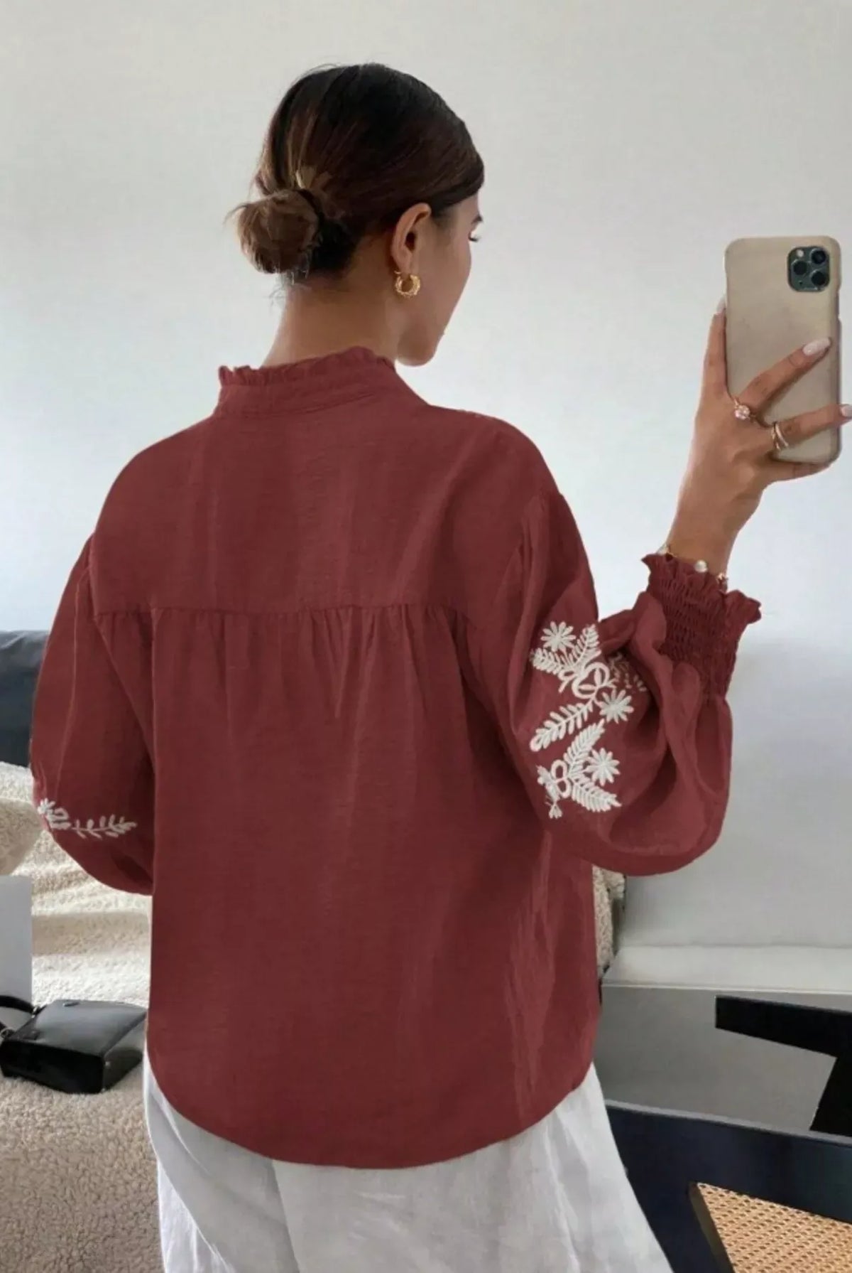 Embroidered Long Sleeve Blouse-Blouses-Krush Kandy, Women's Online Fashion Boutique Located in Phoenix, Arizona (Scottsdale Area)