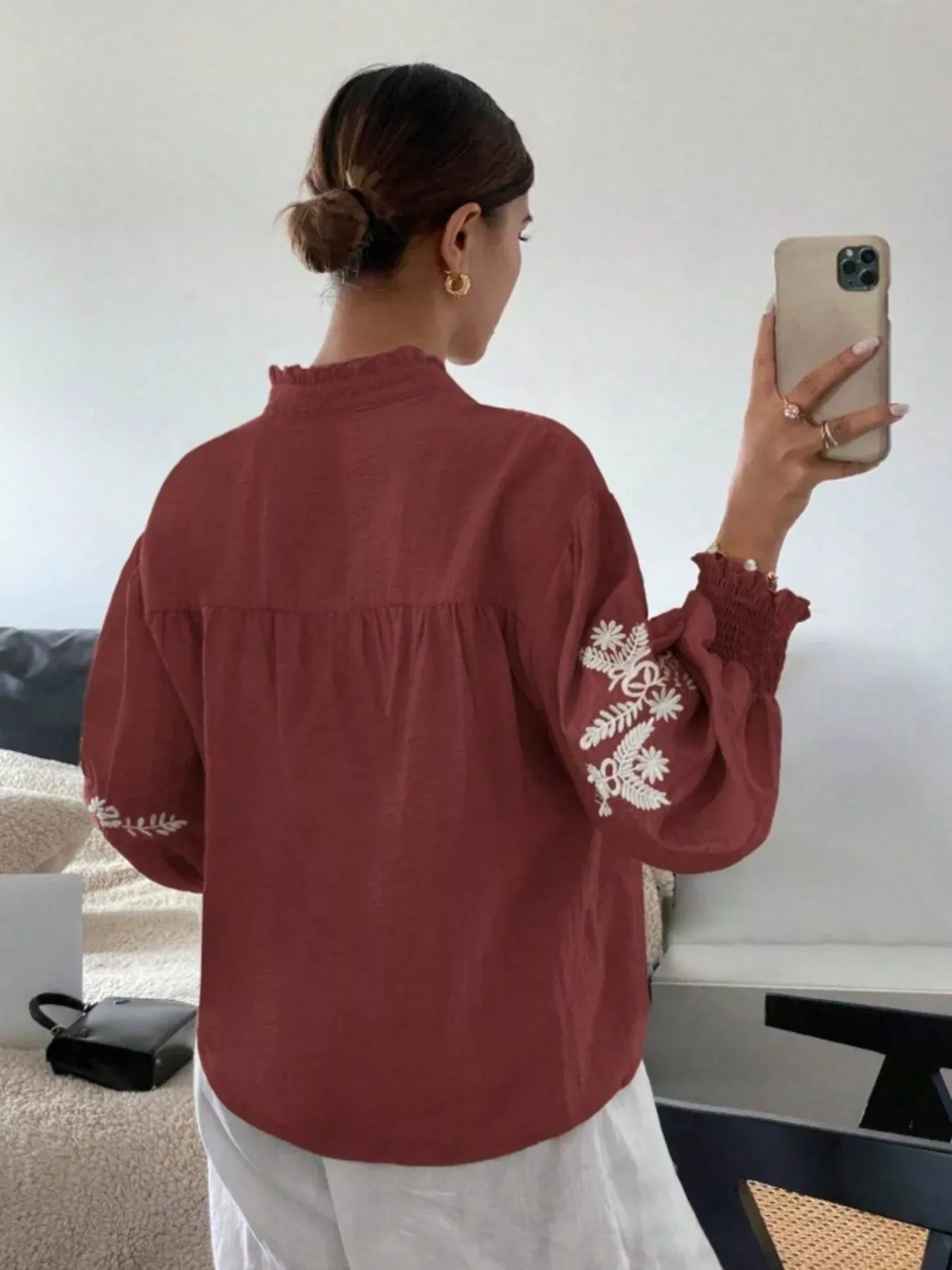 Embroidered Long Sleeve Blouse-Blouses-Krush Kandy, Women's Online Fashion Boutique Located in Phoenix, Arizona (Scottsdale Area)