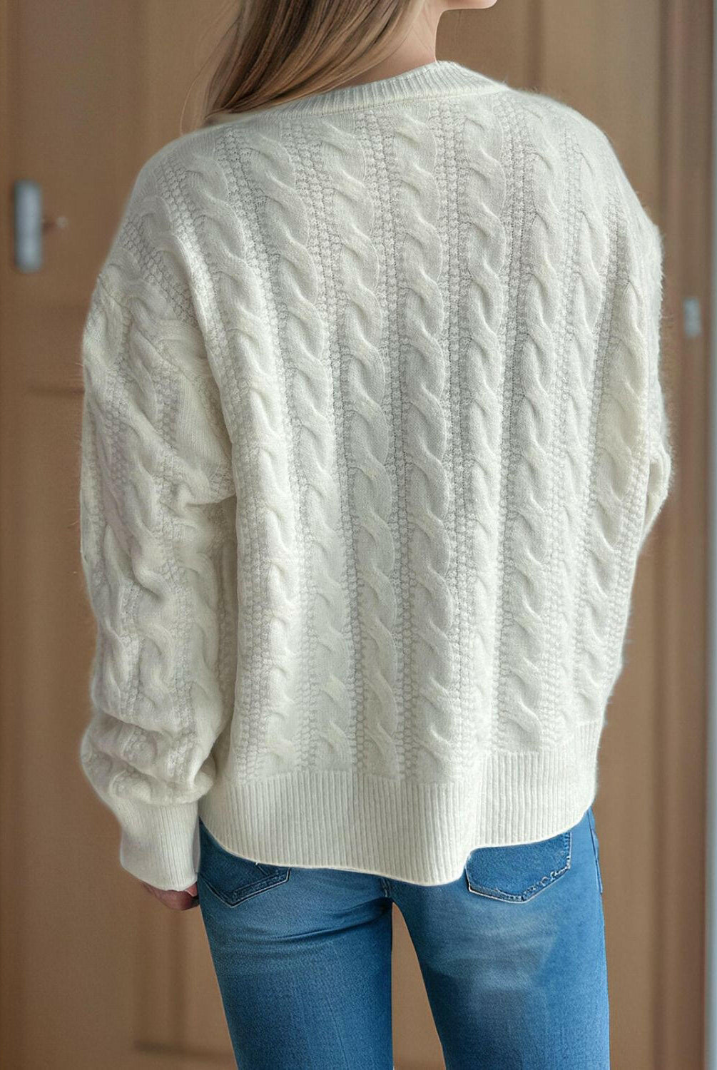 Cable-Knit Round Neck Long Sleeve Cardigan-Cardigans-Krush Kandy, Women's Online Fashion Boutique Located in Phoenix, Arizona (Scottsdale Area)