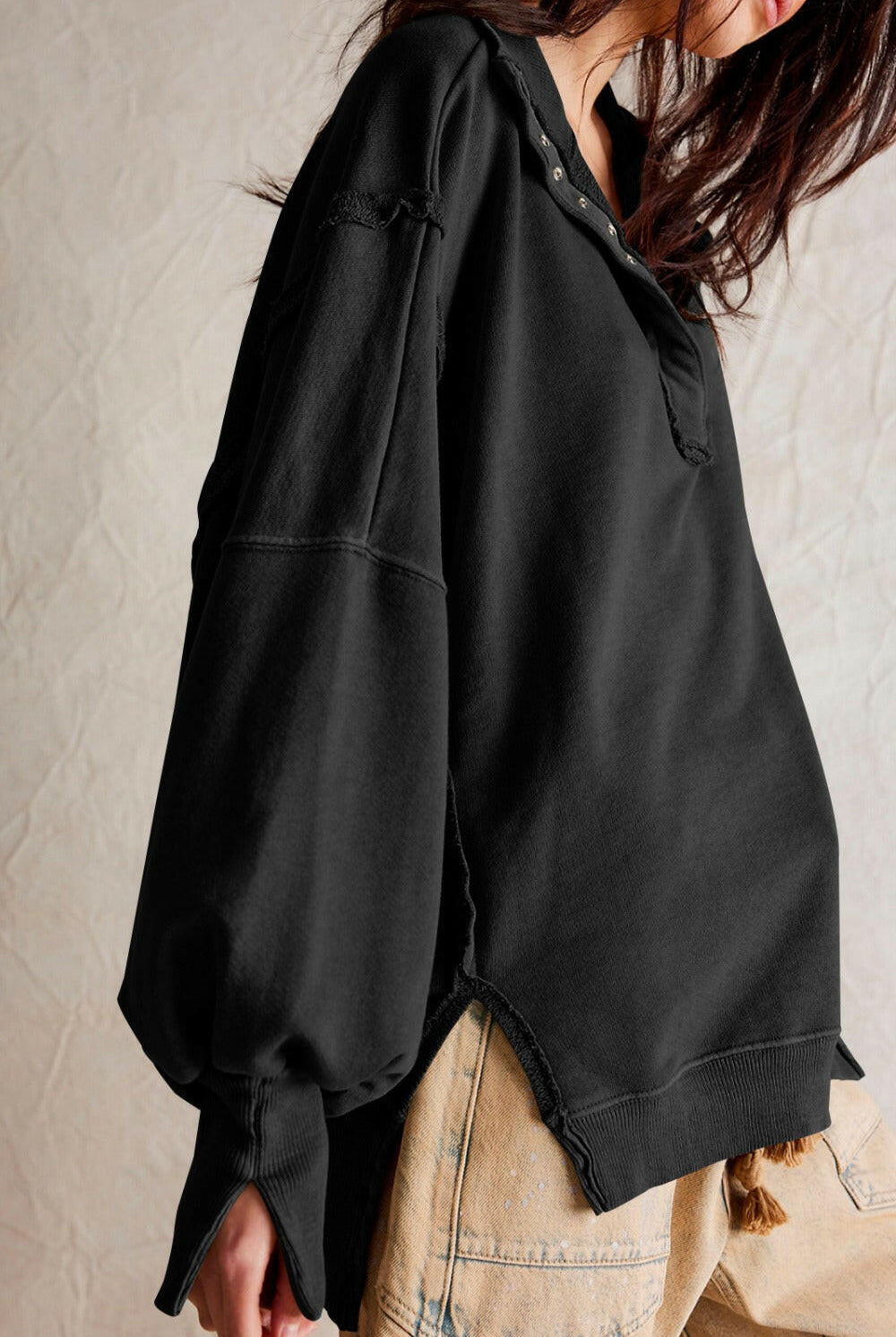 Exposed Seam Side Slit Long Sleeve Sweatshirt-Krush Kandy, Women's Online Fashion Boutique Located in Phoenix, Arizona (Scottsdale Area)