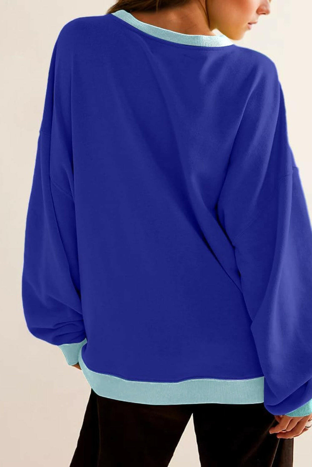 Lovelet Contrast Round Neck Long Sleeve Sweatshirt-Krush Kandy, Women's Online Fashion Boutique Located in Phoenix, Arizona (Scottsdale Area)