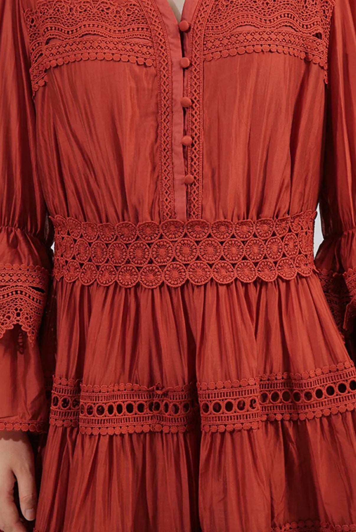 Ruffle Lace Trim Long Sleeve Dress-Dresses-Krush Kandy, Women's Online Fashion Boutique Located in Phoenix, Arizona (Scottsdale Area)