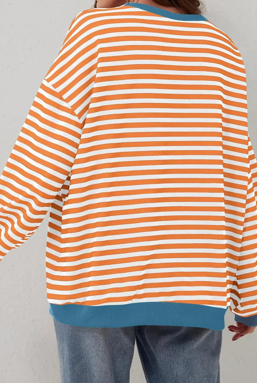Lovelet Contrast Striped Long Sleeve Sweatshirt-Sweaters-Krush Kandy, Women's Online Fashion Boutique Located in Phoenix, Arizona (Scottsdale Area)