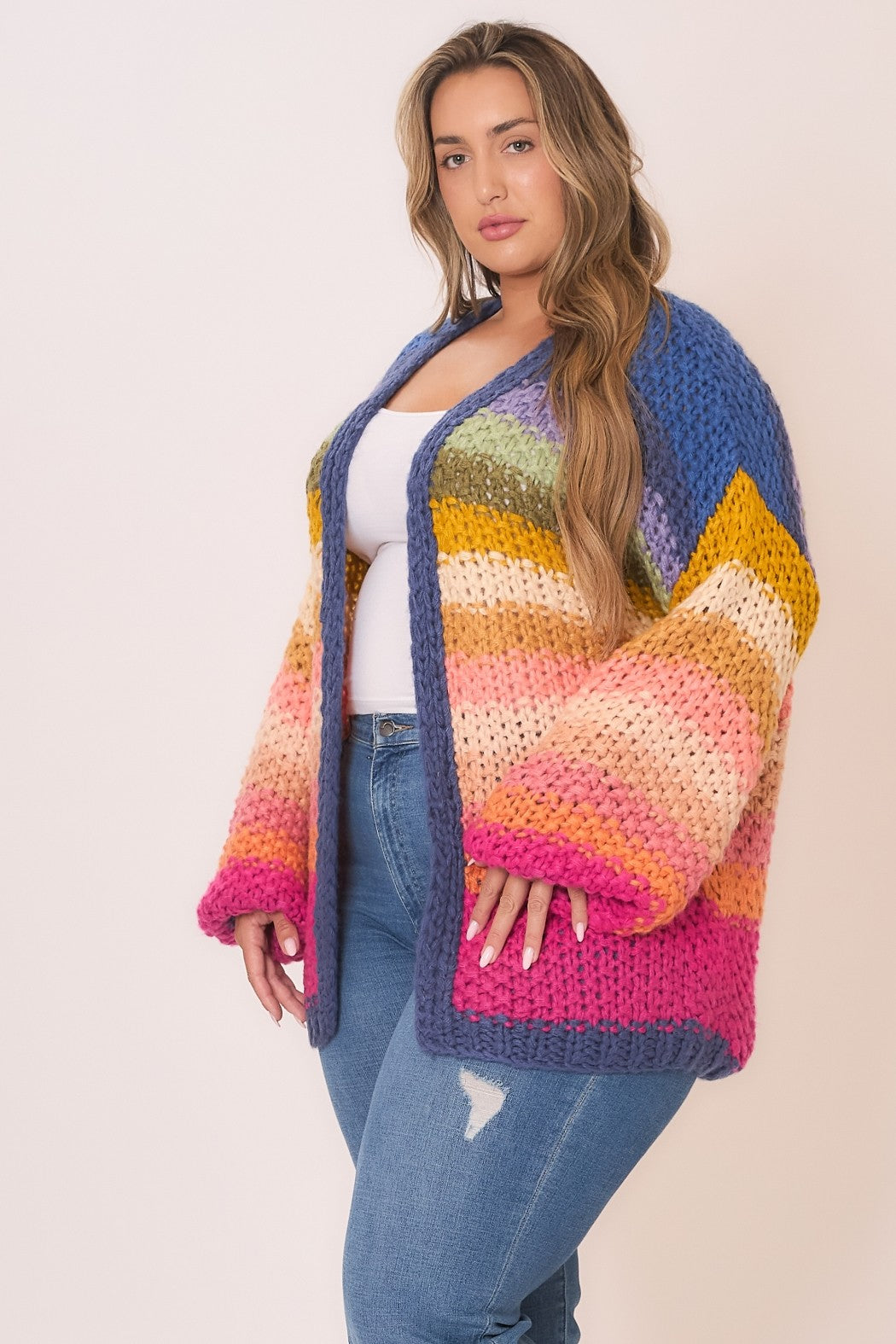 Multi Color Lantern Sleeve Handmade Large Gauge Cardigan-Cardigans-Krush Kandy, Women's Online Fashion Boutique Located in Phoenix, Arizona (Scottsdale Area)