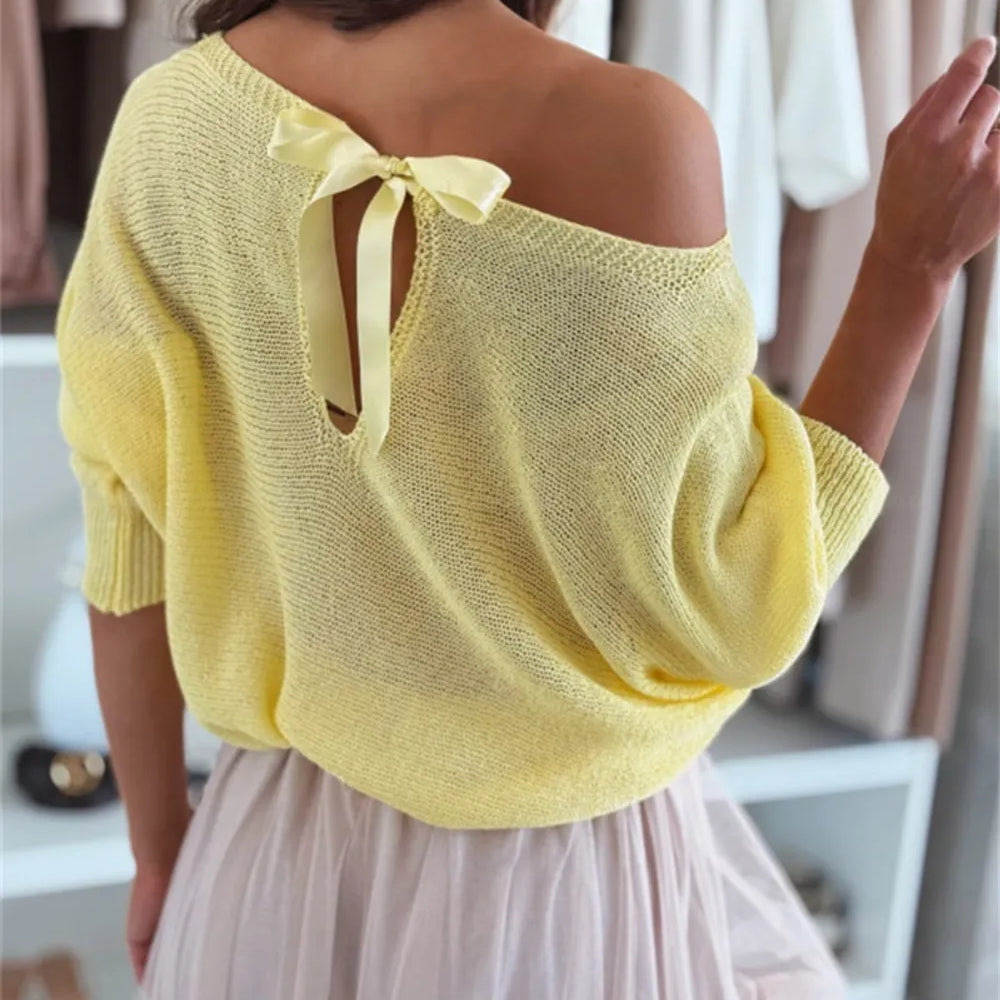 Bow Back Boat Neck Batwing Sleeve Sweater-Krush Kandy, Women's Online Fashion Boutique Located in Phoenix, Arizona (Scottsdale Area)
