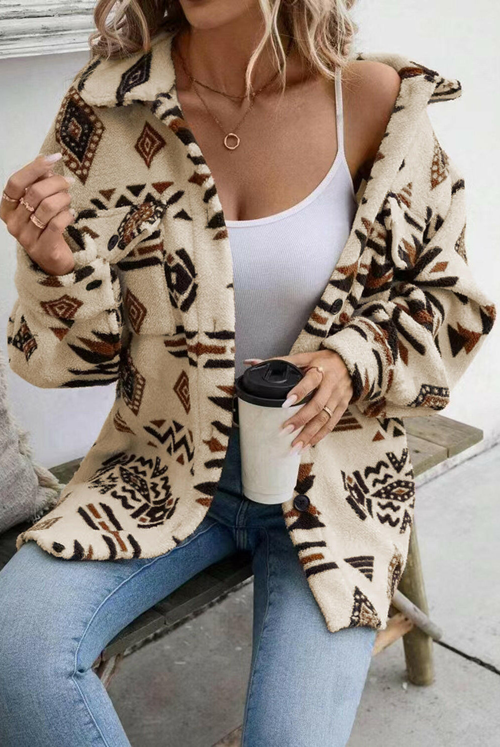 Geometric Button Up Dropped Shoulder Jacket-Krush Kandy, Women's Online Fashion Boutique Located in Phoenix, Arizona (Scottsdale Area)