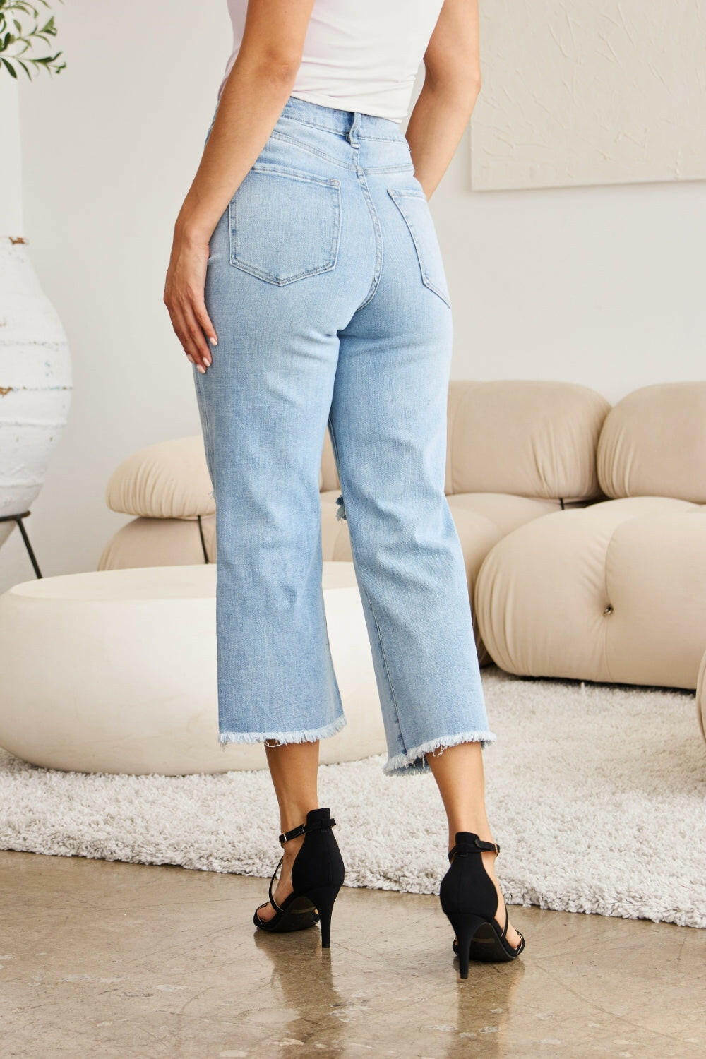 RfM Full Size Tummy Control High Waist Raw Hem Distressed Jeans-Krush Kandy, Women's Online Fashion Boutique Located in Phoenix, Arizona (Scottsdale Area)